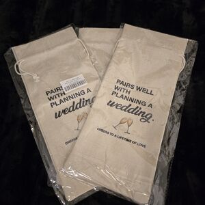 Wedding Wine Gift Bags - Beige Canvas Drawstring (Set of 3)